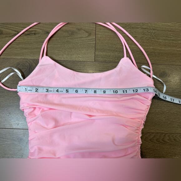 NWOT Lulus Confident Allure Light Pink Ruched Lace-Up Bodycon Mini Dress Small - Picture 10 of 12